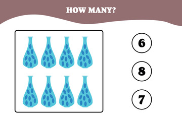 How many vase are there? Educational math game for kids. Printable worksheet design for preschool or elementary kids. Activities for children.