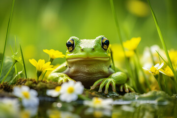 a frog in a pond - obrazy, fototapety, plakaty