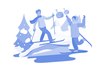 Happy children skiing