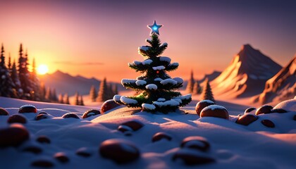 Snowy night with fir trees, pine forest, light garlands, falling snow, forest landscape for winter and New Year holidays. Festive winter landscape.