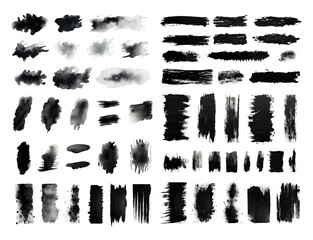 Set of black isolated watercolor brush strokes. Vector illustration. Grunge texture. 