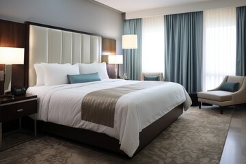 a luxury hotel room with king-size bed and plush pillows