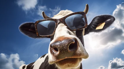 Rolgordijnen Funny cow sunglasses farm © Mishu