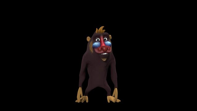3D Cartoon Monkey With Blue Cheeks And Red Nose Scratching Its Itchy Head Standing on Transparent Background