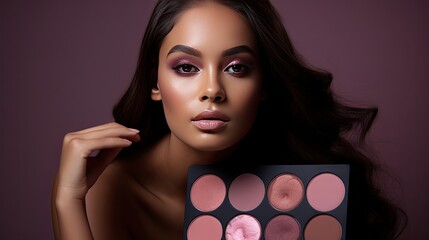 Fototapeta premium Model with a monochromatic makeup palette, set against a backdrop of the same color scheme