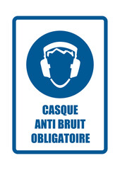 affiche casque anti bruit obligatoire equipement sécurité travail EPI icones rond bleu