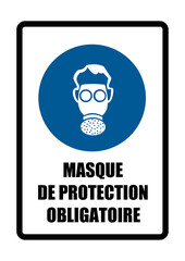 masque gaz respiration obligatoire equipement sécurité travail EPI icones rond et fond bleu et noir