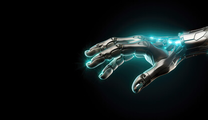 Robot hand with lights on dark background