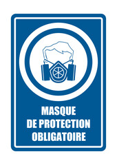 masque respiratoire gaz obligatoire equipement sécurité travail EPI icones rond et fond bleu