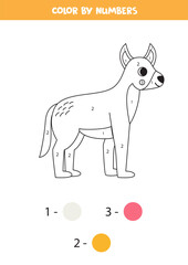 Color cartoon dingo dog by numbers. Worksheet for kids.