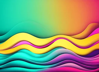 Zelfklevend Fotobehang 3d beach waves, watercolor waves, wavy abstract background, colorful, beach, sea, blue, red, yellow, rainbow, abstract, wallpaper, backdrop © yogia10
