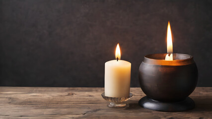 Obraz na płótnie Canvas Candles on a wooden table