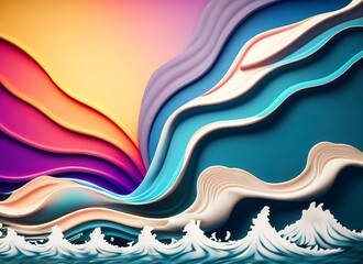 3d beach waves, watercolor waves, wavy abstract background, colorful, beach, sea, blue, red, yellow, rainbow, abstract, wallpaper, backdrop