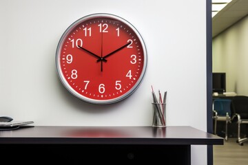 a wall clock in an office showing a balanced work day