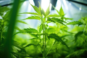 Fototapeta premium close up of a green cannabis plant in a grow tent