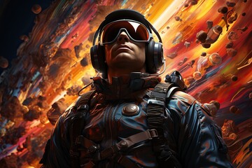 futuristic cop in in spacesuit, illustration