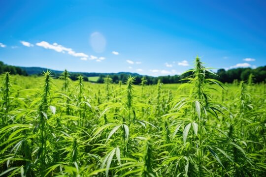 hemp field thriving under the sunlight, showcasing cannabis agriculture