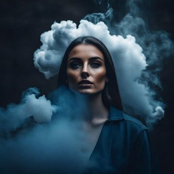 Dispersion Smoke Photo Effect Mockup portrait of a girl with a smoke