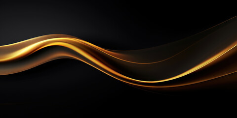 Fototapeta premium Abstract background with realistic golden and black wavy fluid shape. Interwined gold stripes. Generative AI