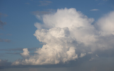 Fototapeta premium Blue sky. Beautiful Cumulus clouds flying across the sky, Beautiful natural clouds on the sky, deep blue sky