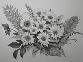 Lovely Flowers and leaves on white background AI Generated