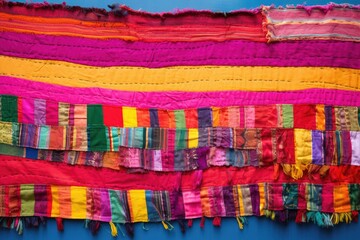 a colorful piece of cloth featuring prayer chants - obrazy, fototapety, plakaty
