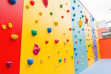 a climbing wall for children with bright holds and grips