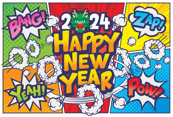 辰年のコミックアート風の年賀状素材