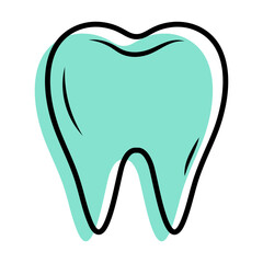 Tooth linear doodle icon with blue shape. Dental care. Dental treatment symbol. Corrective Orthodontics.