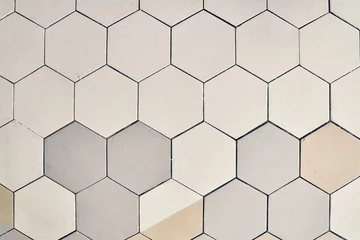 Tapeten Abstract pattern, light ceramic tile floor. Concrete hexagonal paving blocks. Geometric mosaic texture design for floor decoration with copy space. High quality photo © daryakomarova