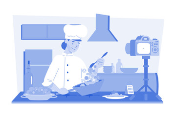 Girl blogger making video content for a food blogger