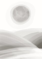 Ilustración paisaje con luna d fondo