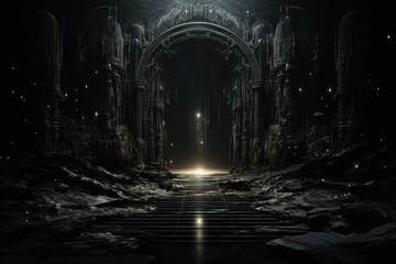Enigmatic shadow gates, portals to realms shrouded in darkness and mystery - Generative AI