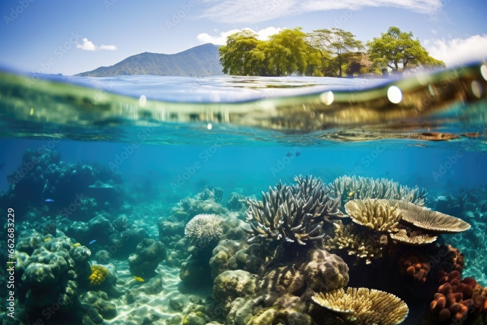 Sticker tropical coral reef seen from the water surface