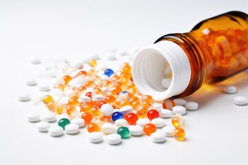 a spilled bottle of alzheimers disease pills on a white table