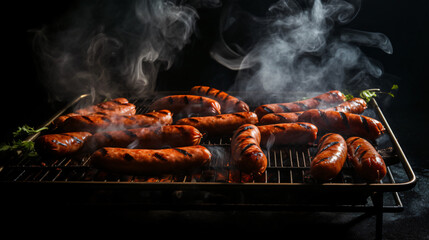 Grilled sausages smoke