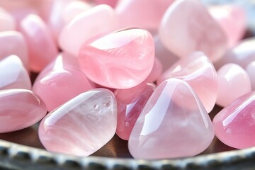 close-up shot of a rose quartz tumble stone - obrazy, fototapety, plakaty