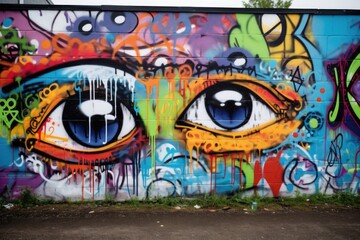 a graffiti wall painted with eyes