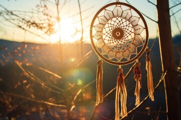 handcrafted native dreamcatcher in the morning sunlight
