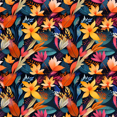Seamless modern colorful tropical floral pattern background, Cute botanical abstract contemporary, Hand drawn unique print, , fashionable print for textiles, wallpaper and packaging