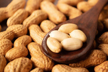 Roasted peanut without shell in spoon