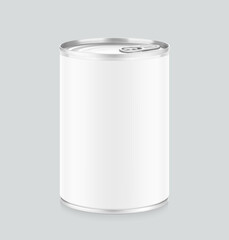 Hight realistic can with easy-open lid mockup. Vector illustration isolated on grey background. Easy to use for presentation your product, idea, design. EPS10.