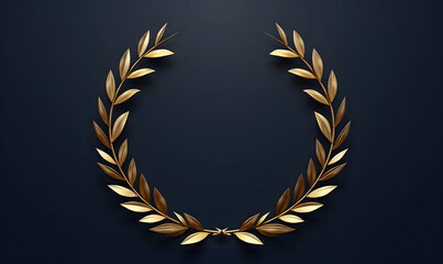 Golden Award Medal With Laurel Wreath On Dark Background