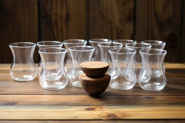 glass cupping set organized on a wooden table
