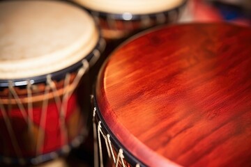 close-up of djembe drumheads