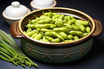 broad beans in a ceramic dish