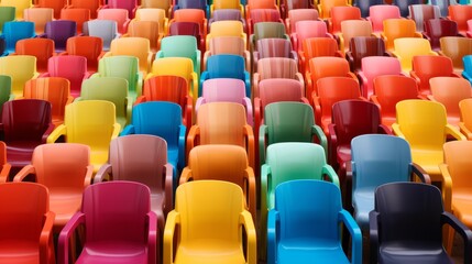 Colorful retro plastic chairs. Generative AI