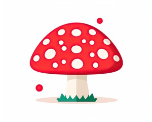 Whimsical Red Mushroom with Playful Polka Dots in a Simple Illustrative Style - Generative AI