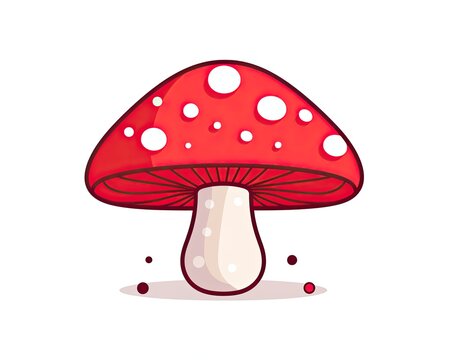 Whimsical Red Mushroom with Playful Polka Dots in a Simple Illustrative Style - Generative AI