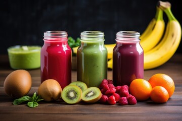 fresh smoothies and fruits for a healthy diet